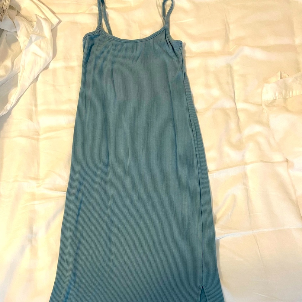 Kyte Ribbed Cami Dress in Dusty Blue.